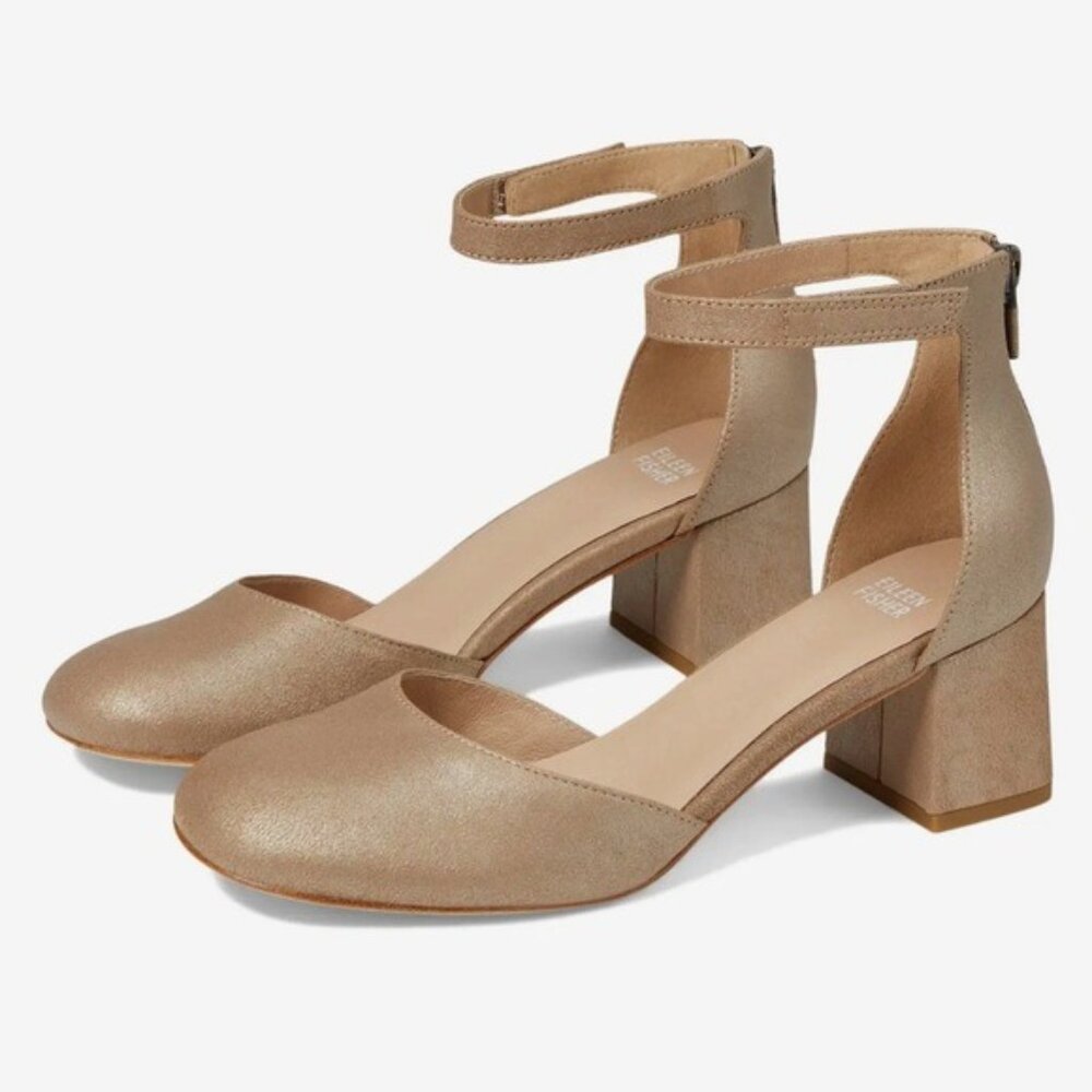 Eileen Fisher Indi Metallic Ankle-Grip Pumps in Suede Platinum Pumps Size 6